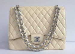 Cheap Replica Chanel Classic 2.55 Flap Bag Quilted Beige Caviar with Silver Chain 1116